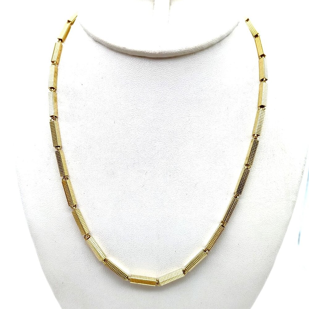 Vintage Rectangular Tube Chain Necklace, Gold Tone Eloxal